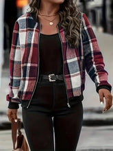 Cargar imagen en el visor de la galería, Plus Size Plaid Baseball Collar Zip Up Jacket
