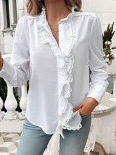 Load image into Gallery viewer, Lace Detail Ruffled Round Neck Long Sleeve Shirt
