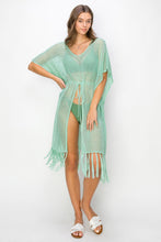 Load image into Gallery viewer, HYFVE Drawstring Waist Fringed Hem Cover Up
