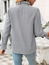 Load image into Gallery viewer, Lace Detail Ruffled Round Neck Long Sleeve Shirt
