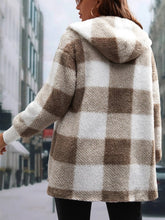 Cargar imagen en el visor de la galería, Plaid Long Sleeve Hooded Coat
