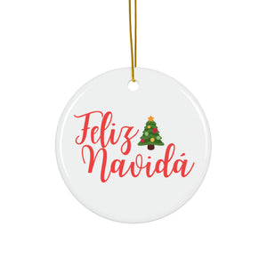 Feliz Navidá - White Round Ceramic Ornaments