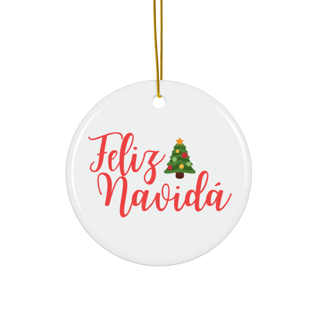 Feliz Navidá - White Round Ceramic Ornaments