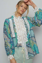 Load image into Gallery viewer, POL Lace Detail Printed Button Down Shirt
