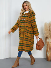 Cargar imagen en el visor de la galería, Plaid Long Sleeve Hooded Coat with Pockets
