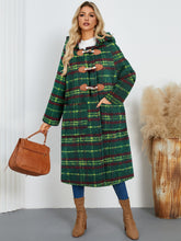 Cargar imagen en el visor de la galería, Plaid Long Sleeve Hooded Coat with Pockets
