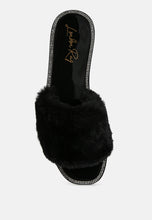 Load image into Gallery viewer, Geese Faux Fur Diamante Detail Jelly Flats
