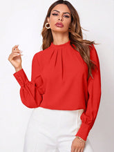 Cargar imagen en el visor de la galería, Ruched Mock Neck Long Sleeve Blouse
