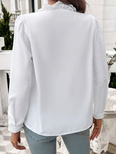 Load image into Gallery viewer, Lace Detail Ruffled Round Neck Long Sleeve Shirt
