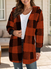 Cargar imagen en el visor de la galería, Plaid Long Sleeve Hooded Coat
