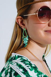 Green Waterdrop Earrings With Cascading Sequins