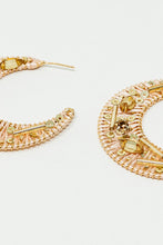 Load image into Gallery viewer, Beige Big Round Wocen Earrings With Gold Embellishments
