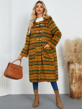 Cargar imagen en el visor de la galería, Plaid Long Sleeve Hooded Coat with Pockets
