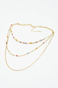 3 in 1 Necklace With Rainbow Beads and Thin Gold Chain