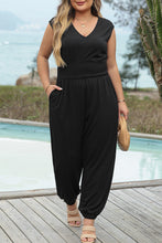 Cargar imagen en el visor de la galería, Novalee Plus Smocked High Waist Sleeveless v Neck Jumpsuit
