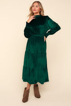 Cargar imagen en el visor de la galería, Haptics Mock Neck Smocked Waist Velvet Tiered Dress
