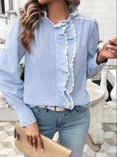 Load image into Gallery viewer, Lace Detail Ruffled Round Neck Long Sleeve Shirt
