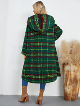 Cargar imagen en el visor de la galería, Plaid Long Sleeve Hooded Coat with Pockets
