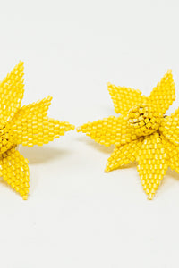 3D Flower Embroidered Earrings in Yellow