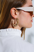 Load image into Gallery viewer, Beige Big Round Wocen Earrings With Gold Embellishments
