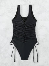 Load image into Gallery viewer, Drawstring Scoop Neck Wide Strap One-Piece Swimwear
