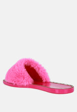 Load image into Gallery viewer, Geese Faux Fur Diamante Detail Jelly Flats
