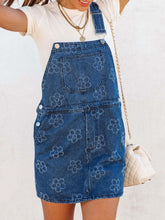 Load image into Gallery viewer, Flower Wide Strap Denim Overall Dress with Pockets
