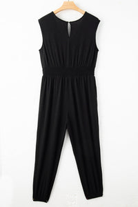 Novalee Plus Smocked High Waist Sleeveless v Neck Jumpsuit