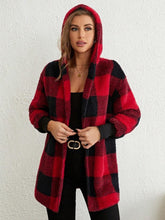 Cargar imagen en el visor de la galería, Plaid Long Sleeve Hooded Coat
