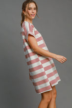 Load image into Gallery viewer, Umgee Peace Applique Striped Short Sleeve Mini Dress
