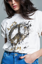 Load image into Gallery viewer, Short Sleeve T-Shirt With Graphic Peace Sign Design at the Front in Cream
