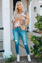 Load image into Gallery viewer, Leopard Patchwork Tied Flare Sleeve Blouse
