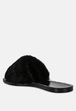 Load image into Gallery viewer, Geese Faux Fur Diamante Detail Jelly Flats
