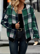 Cargar imagen en el visor de la galería, Plus Size Plaid Baseball Collar Zip Up Jacket
