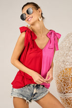 Cargar imagen en el visor de la galería, BiBi Shoulder Ribbon Tied Contrast Tank
