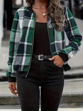 Cargar imagen en el visor de la galería, Plus Size Plaid Baseball Collar Zip Up Jacket
