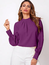 Cargar imagen en el visor de la galería, Ruched Mock Neck Long Sleeve Blouse
