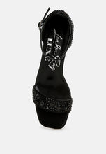 Load image into Gallery viewer, Nocturnal Rhinestone Embellished Shimmer Sandals
