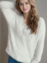 Load image into Gallery viewer, Bow Pearl Detail V-Neck Long Sleeve Sweater
