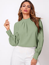 Load image into Gallery viewer, Ruched Mock Neck Long Sleeve Blouse
