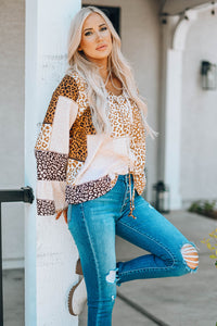 Leopard Patchwork Tied Flare Sleeve Blouse