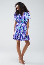 Load image into Gallery viewer, Wrap Short Dress in Blue and Purple Tie-Dye
