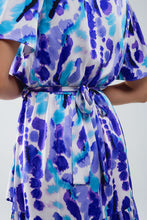 Load image into Gallery viewer, Wrap Short Dress in Blue and Purple Tie-Dye
