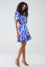 Load image into Gallery viewer, Wrap Short Dress in Blue and Purple Tie-Dye
