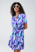 Load image into Gallery viewer, Wrap Short Dress in Blue and Purple Tie-Dye
