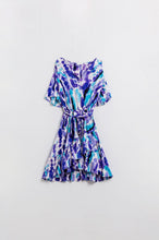 Load image into Gallery viewer, Wrap Short Dress in Blue and Purple Tie-Dye
