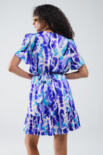 Load image into Gallery viewer, Wrap Short Dress in Blue and Purple Tie-Dye
