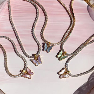 Zircon 18K Gold-Plated Butterfly Pendant Necklace
