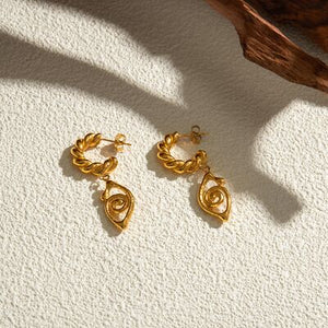 18K Gold-Plated Stainless Steel C-Hoop Dangle Earrings