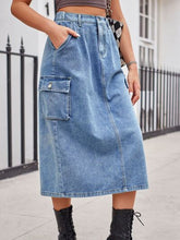 Load image into Gallery viewer, Slit Buttoned Denim Skirt with Pockets
